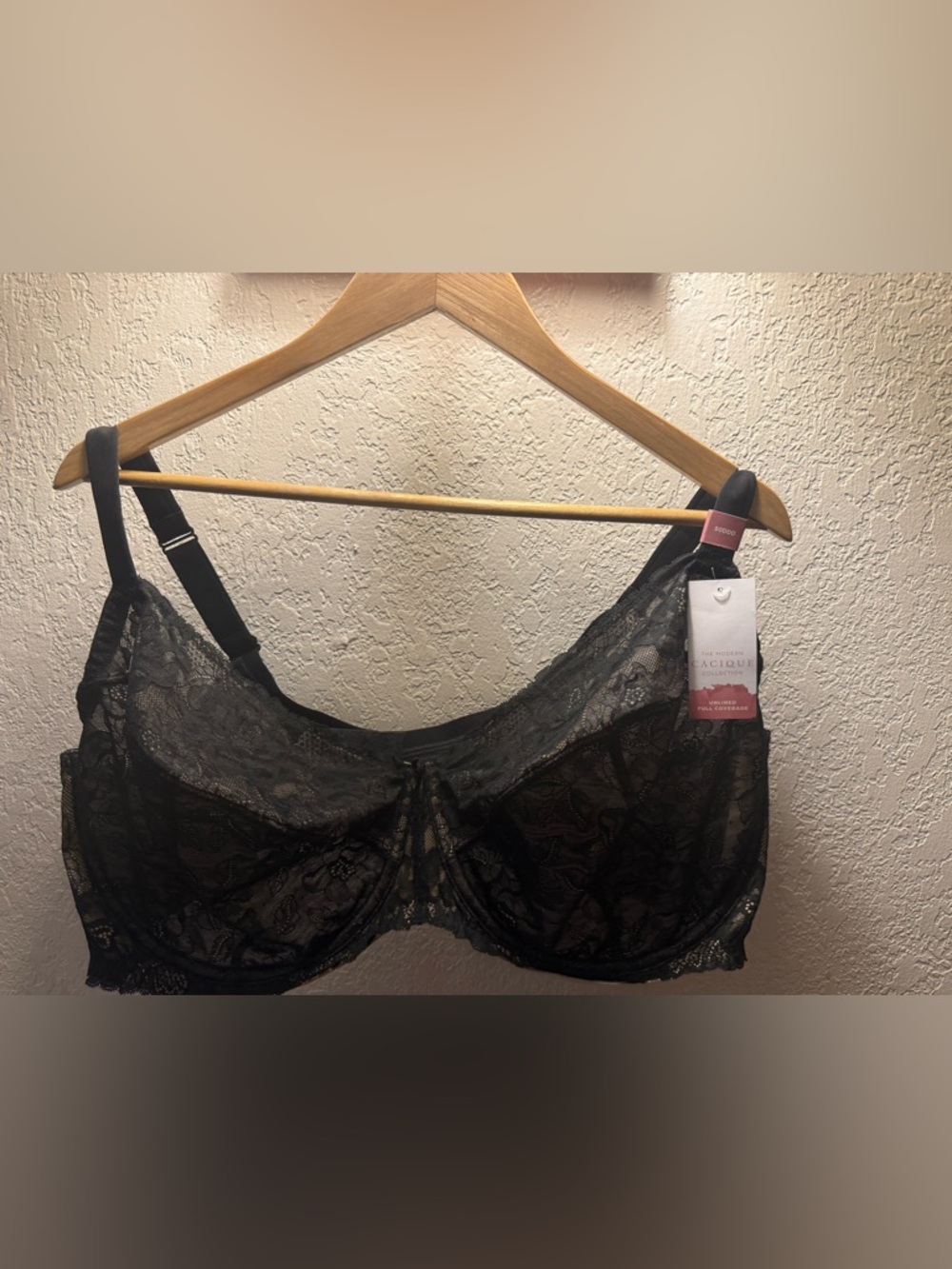 Cacique Black Lace Unlined Full Coverage Modern Bra 50 DDD